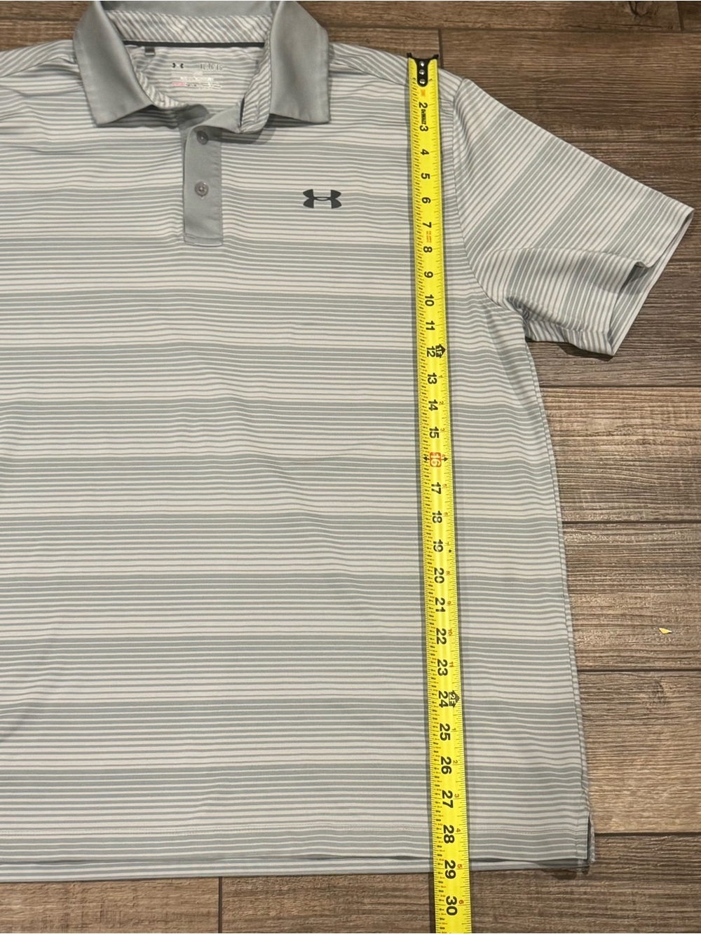 Under Armour Polo Shirt Mens XL Extra Large Gray Striped Heat Gear Loose Fit - Picture 6 of 10